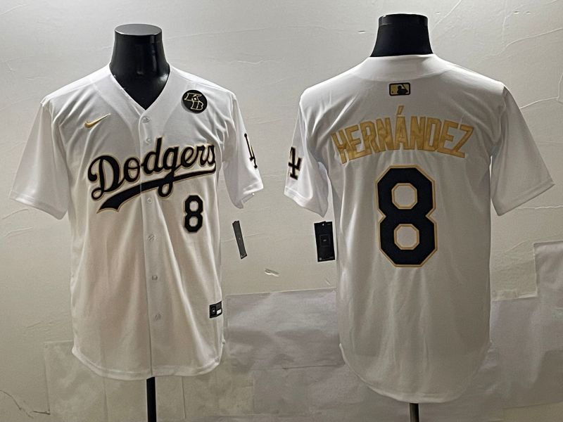 Men Los Angeles Dodgers #8 Hernandez White Gold Nike 2025 MLB Jersey style 42410->los angeles dodgers->MLB Jersey